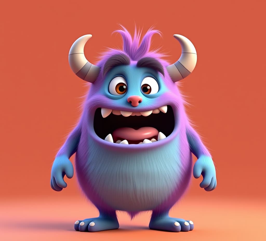  expressive and emotional cute 3d cartoon monster. this character may be related to animation, children's media, or character design