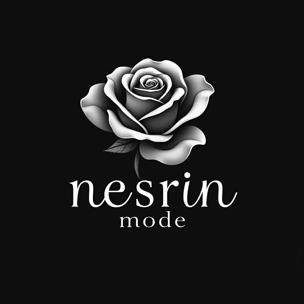  design a logo, in a pencil style. erstelle mir ein logo für ein kleider laden elegant schwarz und weiss nesrin ( groß ) mode dadrunter klein und was i in nesrin soll eine rose darstellen , with the text 'nesrin mode '.