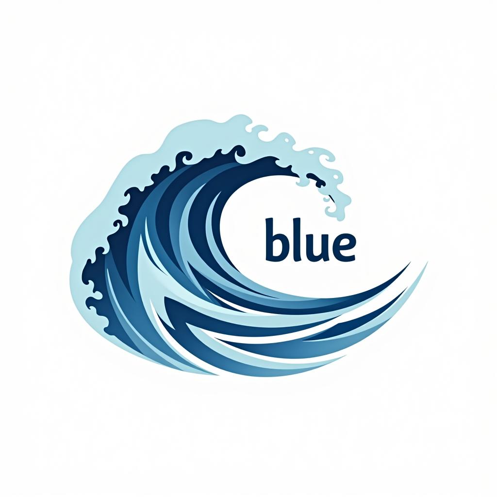  design a logo ; text title should be 'blue waves in santa fe'. logo with a wave, white background, logo style, flat