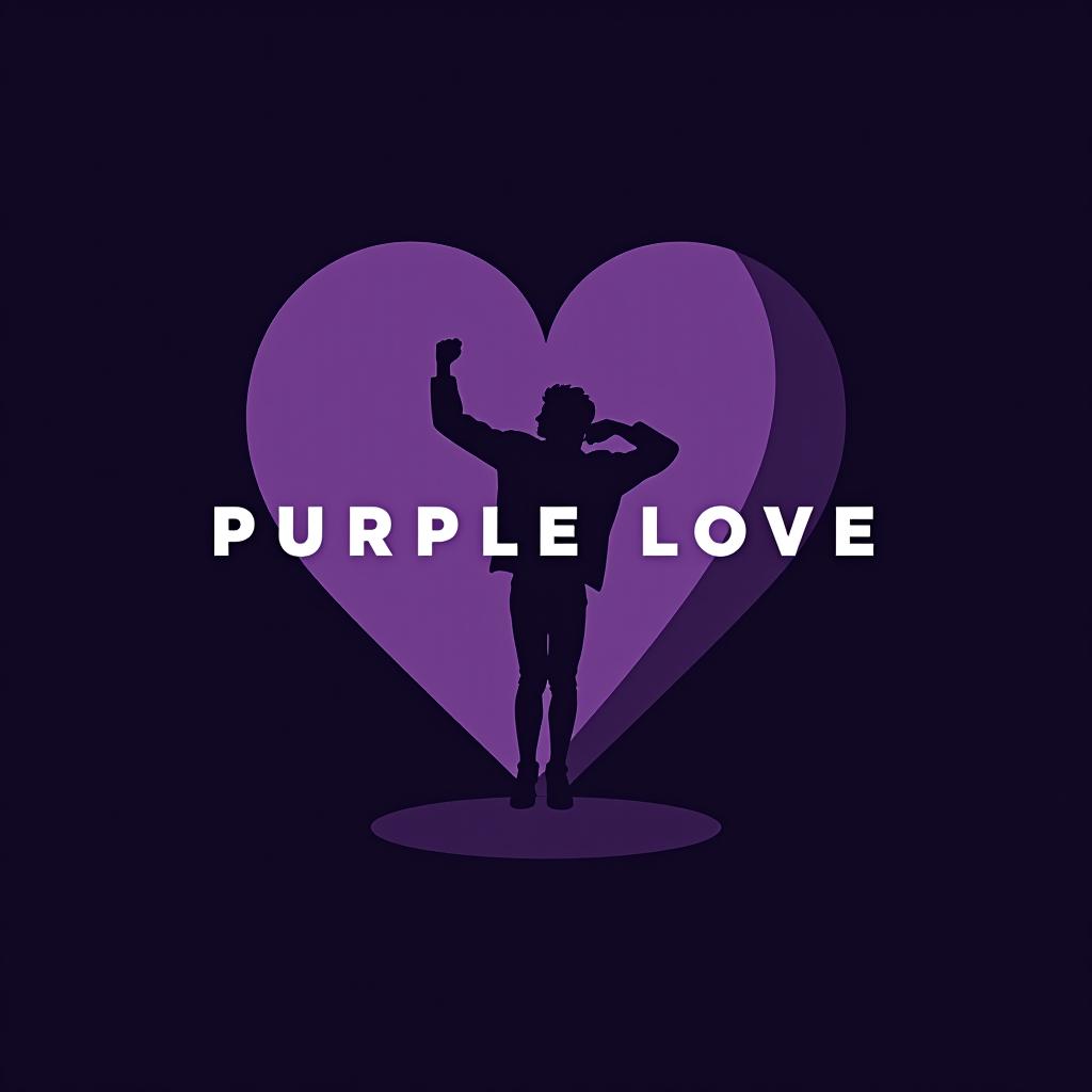  design a logo, in a minimalism style. bts band boy, with the text 'purple love'.