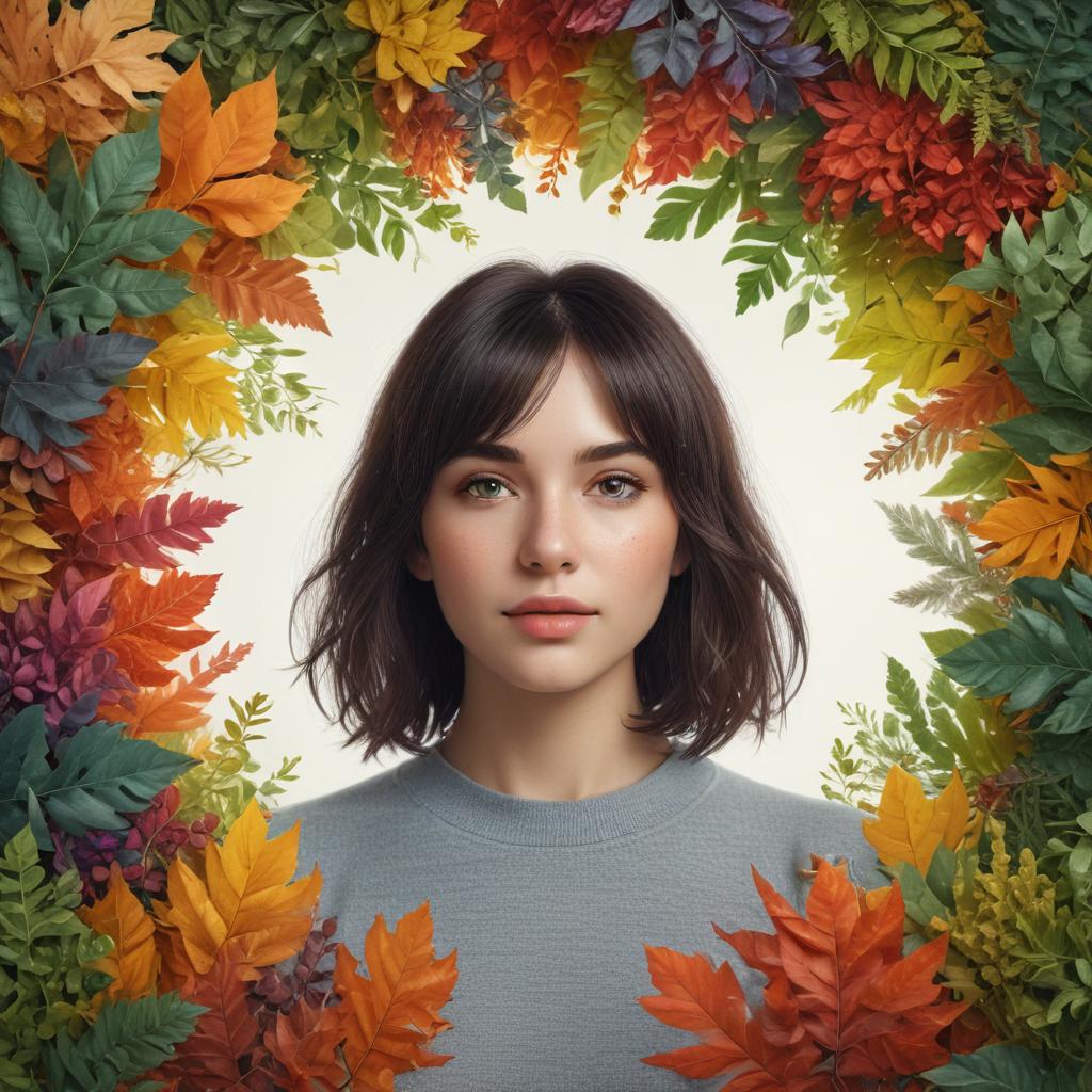 A circle where a has hair in rainbow color with different color of leaves and straight posture, beautiful, lovely, iest big , iest big , , short hair, creative, detailed, perfume, beloved, wild, fat, pure, chubby, waring short, Indian s, background add more s. hyperrealistic, full body, detailed clothing, highly detailed, cinematic lighting, stunningly beautiful, intricate, sharp focus, f/1. 8, 85mm, (centered image composition), (professionally color graded), ((bright soft diffused light)), volumetric fog, trending on instagram, trending on tumblr, HDR 4K, 8K