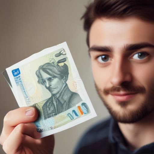 Draw a man who’s holding 10€ note