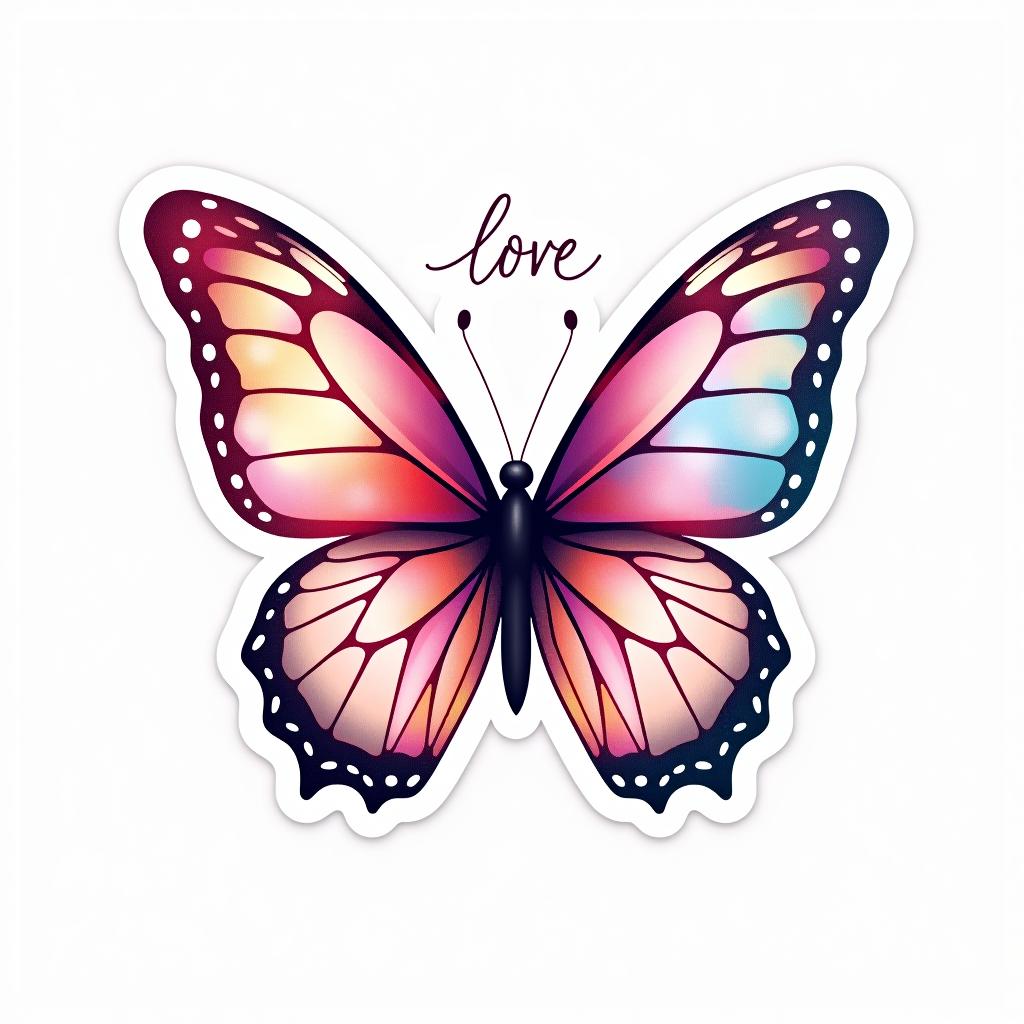  logo, custom sticker design on an isolated white background decorated by watercolor butterfly, with the text ‘love’