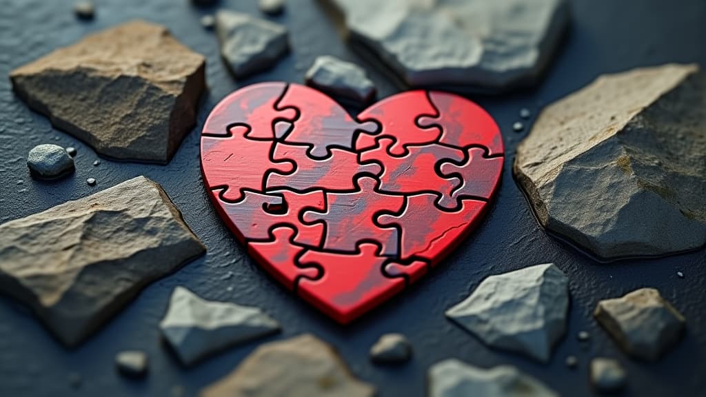  a heart made of puzzle pieces is on a rocky surface