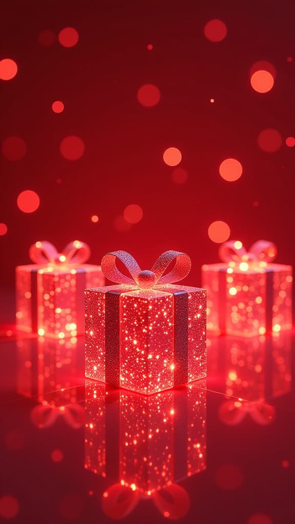  background made from lot of glowing glasses gift boxes, red background ar 9:16 {prompt}, maximum details