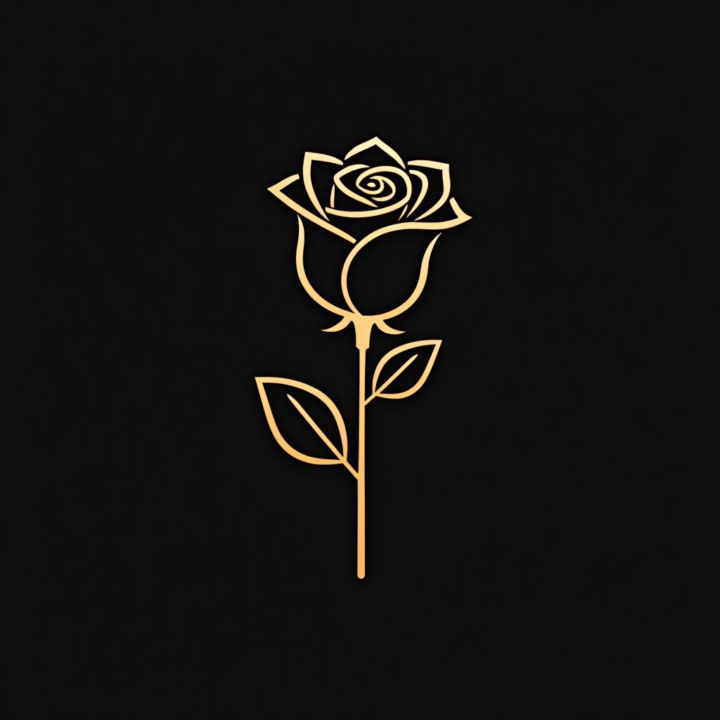  design a logo, minimal line logo of a rose, vector, gold lines and black background