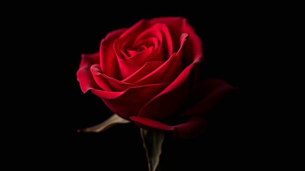  red rose contrasted against dark black background, floral, flower, romantic, petals, beauty, nature, elegant, vibrant, contrast