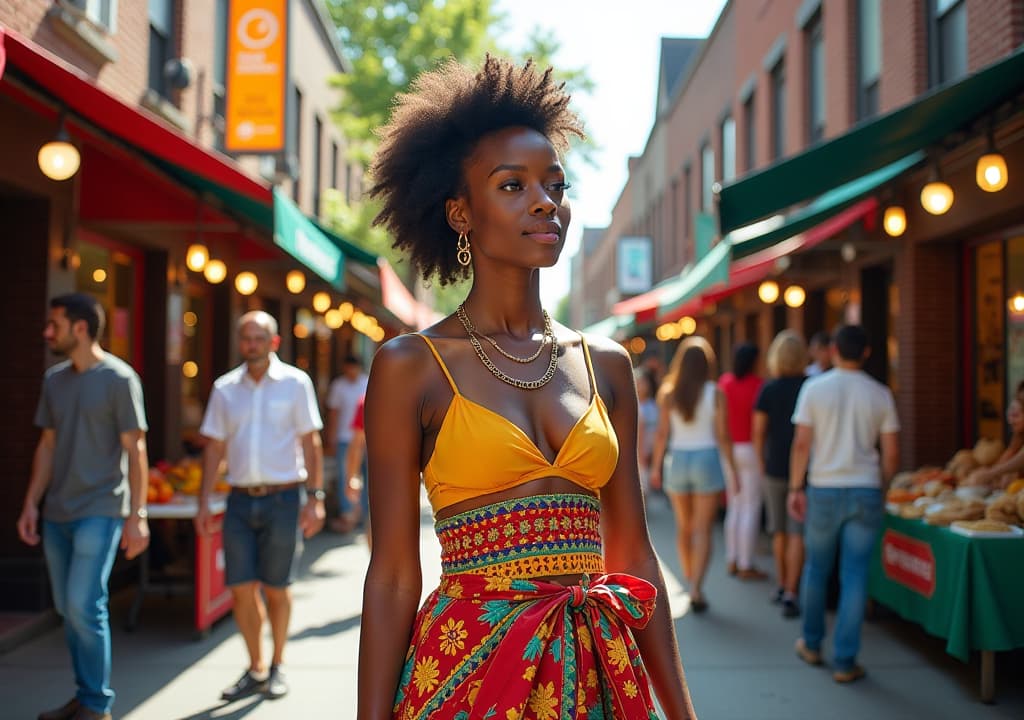  a colorful collage representing toronto's multicultural essence, featuring scenes from kensington market with eclectic shops and street food, vibrant parades from the toronto caribbean carnival, a lively atmosphere at the toronto international film festival, and the diverse offerings of st. lawrence market, all capturing the city's rich cultural tapestry. hyperrealistic, full body, detailed clothing, highly detailed, cinematic lighting, stunningly beautiful, intricate, sharp focus, f/1. 8, 85mm, (centered image composition), (professionally color graded), ((bright soft diffused light)), volumetric fog, trending on instagram, trending on tumblr, HDR 4K, 8K