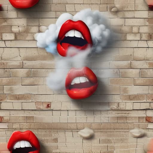 Red lips blowing smoke in Cartoon style with Old Wall background