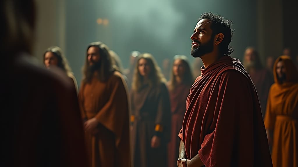  history of biblical times, an illustration of the mourning of the israelites for nadab and abihu, with people gathered, wearing expressions of grief and shock. hyperrealistic, full body, detailed clothing, highly detailed, cinematic lighting, stunningly beautiful, intricate, sharp focus, f/1. 8, 85mm, (centered image composition), (professionally color graded), ((bright soft diffused light)), volumetric fog, trending on instagram, trending on tumblr, HDR 4K, 8K