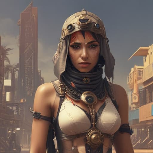 Dieselpunk Egypt in Cyberpunk style with Binary background