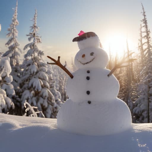 Fais moi une image avec un soleil et bonhomme des neiges