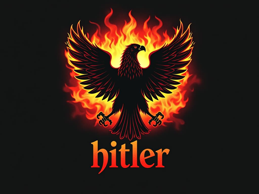  design a logo, in a threedrender style. logo de nombre “hitler” con aguila alemana envuelto en fuego y base de logo “herbicida”, with the text 'hitler'.