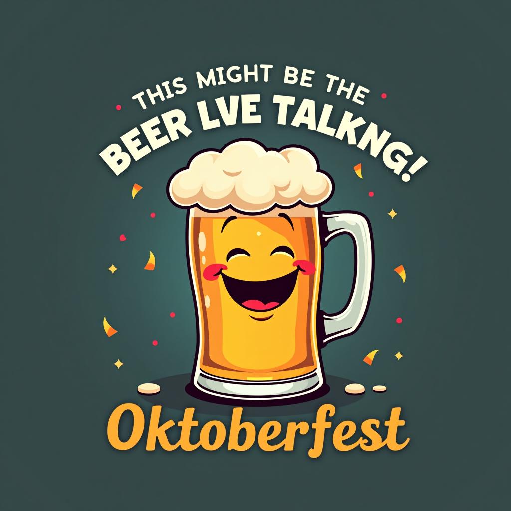  whimsical 'this might be the beer talking, but i love beer!' in animated font with smiling beer mug and festive confetti. place the word oktoberfest at the bottom of the image