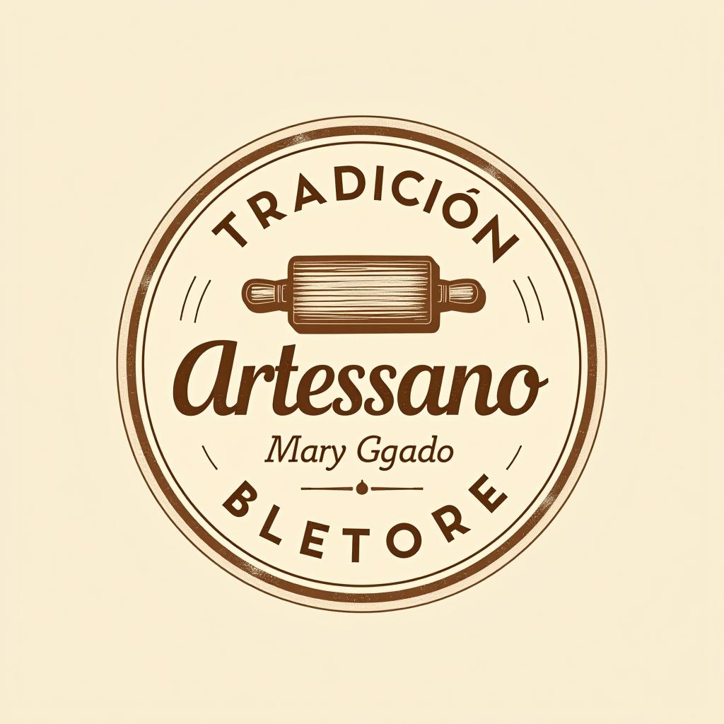  design a logo, in a pencil style. brand: “artessano” simple and elegant design circular design light and brown tones use a rolling pin image, with the text 'tradición y legado'.