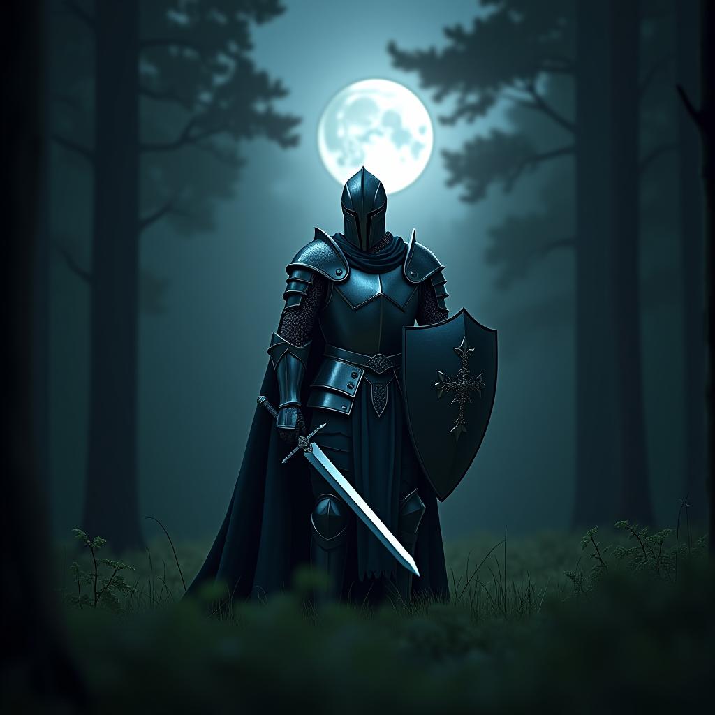  cinematic photo night forest, full moon, field, very high knight in full armor, palladine, shining white aura, growth shield and sword, professional photos, high clearance, high detail, realistic, large plan . 35mm photograph, film, bokeh, professional, 4k, highly detailed hyperrealistic, full body, detailed clothing, highly detailed, cinematic lighting, stunningly beautiful, intricate, sharp focus, f/1. 8, 85mm, (centered image composition), (professionally color graded), ((bright soft diffused light)), volumetric fog, trending on instagram, trending on tumblr, HDR 4K, 8K