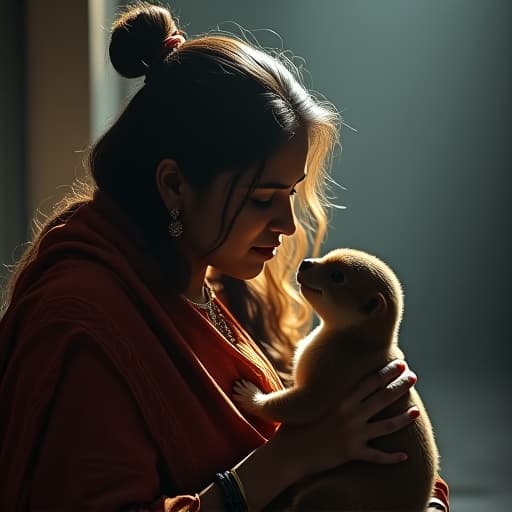  a mother feeding his , indian , realstic, big size hyperrealistic, full body, detailed clothing, highly detailed, cinematic lighting, stunningly beautiful, intricate, sharp focus, f/1. 8, 85mm, (centered image composition), (professionally color graded), ((bright soft diffused light)), volumetric fog, trending on instagram, trending on tumblr, HDR 4K, 8K