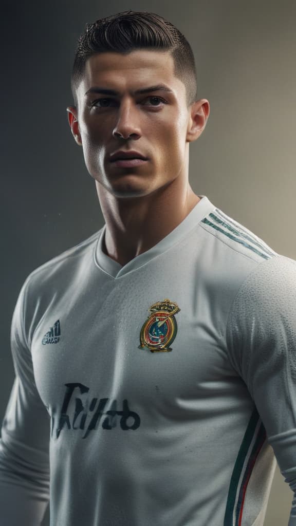 cristiano Ronaldo hyperrealistic, full body, detailed clothing, highly detailed, cinematic lighting, stunningly beautiful, intricate, sharp focus, f/1. 8, 85mm, (centered image composition), (professionally color graded), ((bright soft diffused light)), volumetric fog, trending on instagram, trending on tumblr, HDR 4K, 8K