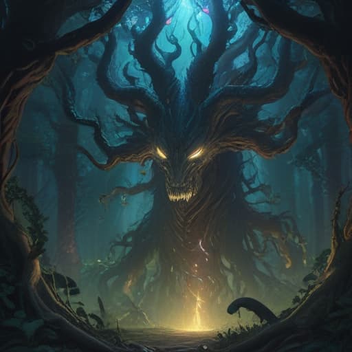 In a dark and mystical forest, a glowing Nekrosis Core emerges from the shadows. Its intricate design shimmers with ethereal energy, beckoning towards an ancient power. Wisps of dark magic swirl around it, ready to be unleashed. The background is filled with twisted trees and glowing runes, adding to the mysterious and enchanting atmosphere. The digital art style captures every detail of the Nekrosis Core, brought to life by the skilled hands of the artist. fantastical creatures or characters inspired by mythology, folklore, or popular culture. use vibrant colors, sharp lines, intricate details, dynamic poses, dramatic lighting, atmospheric backgrounds, and blend anime, manga, and Western comic influences.