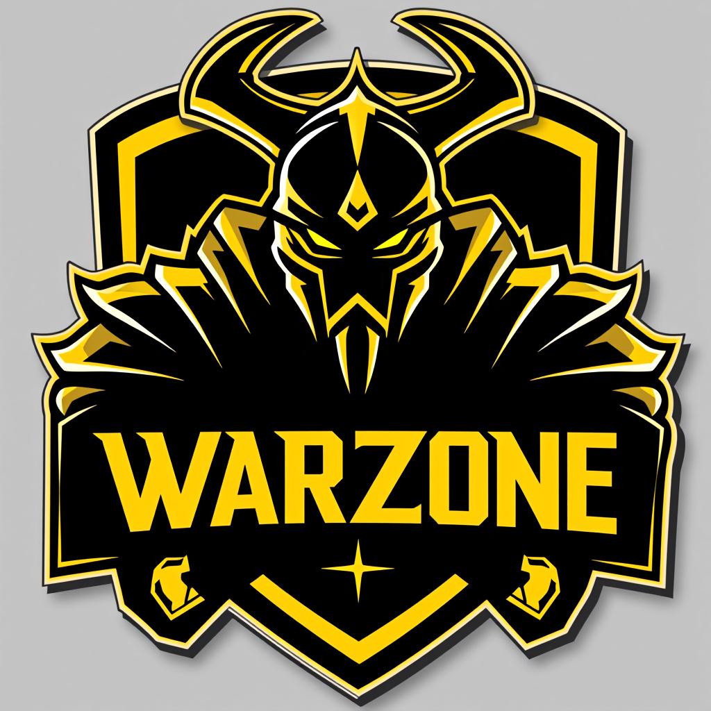  design a logo, esports logo, warrior theme, with text ‘warzone’, black and yellow color