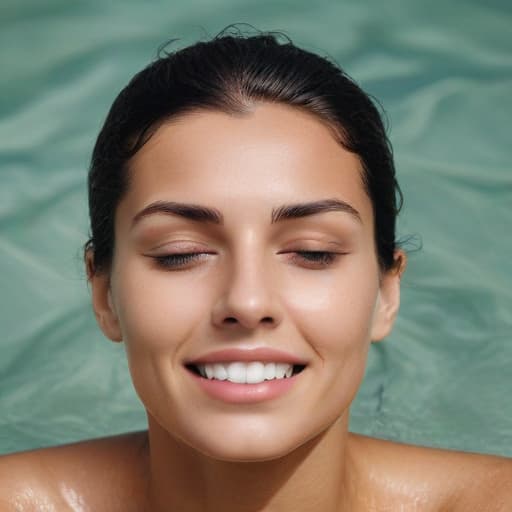 head of tanned woman drowning in water