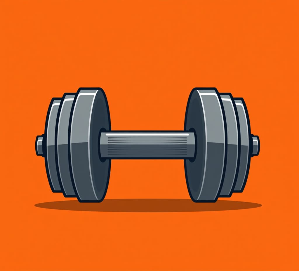  gym dumbbell illustration on orange background, copy space. fitness sport workout training or exercise equipment, bodybuilding and weightlifting, muscle power and strength, healthy active lifestyle