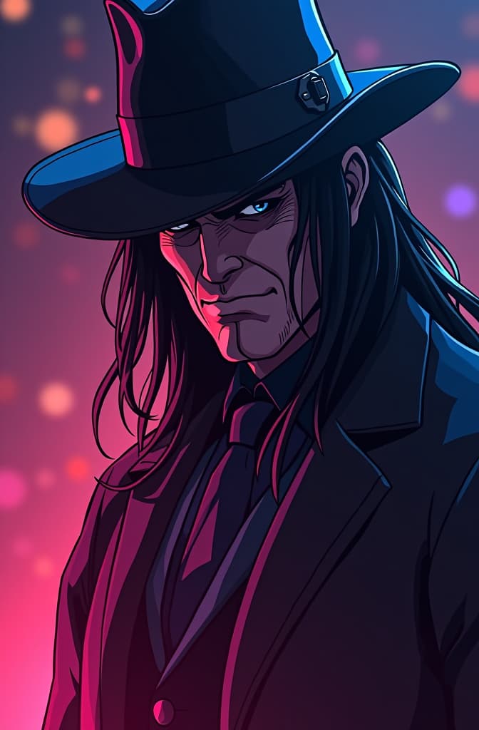  undertaker wwe , marvel comic panel, dc animated comic panel, comic panel, manga and manhwa style panel, portrait, young person face, style for marvel comic, anime comic panel style hyperrealistic, full body, detailed clothing, highly detailed, cinematic lighting, stunningly beautiful, intricate, sharp focus, f/1. 8, 85mm, (centered image composition), (professionally color graded), ((bright soft diffused light)), volumetric fog, trending on instagram, trending on tumblr, HDR 4K, 8K