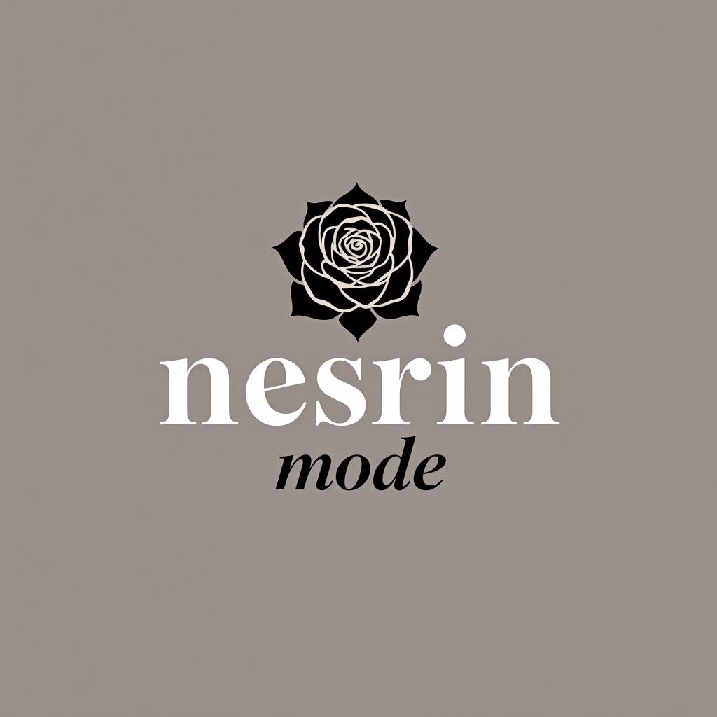  design a logo, erstelle mir ein logo für ein kleider laden elegant schwarz und weiss nesrin ( groß ) mode dadrunter klein und was i in nesrin soll eine rose darstellen , with the text 'nesrin mode '.