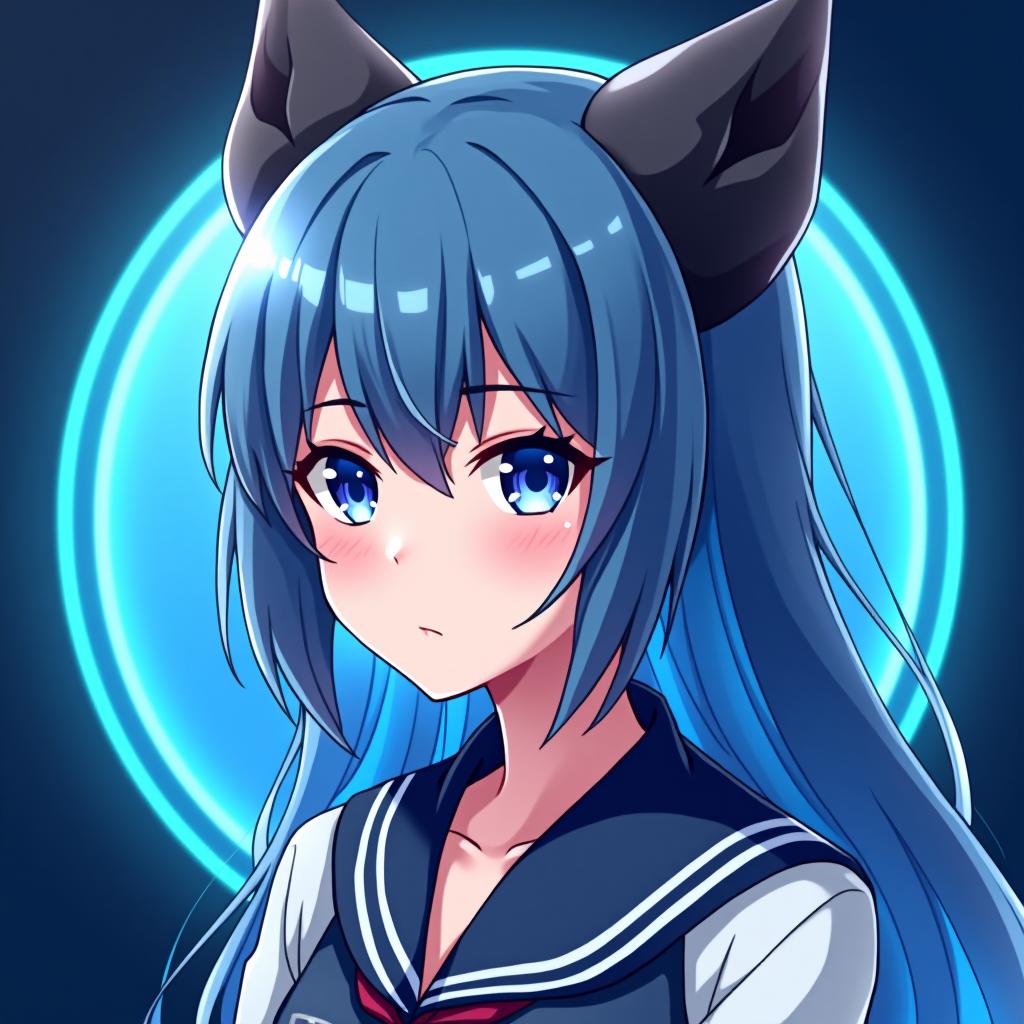  good quality, high quality, emilia anime girl in blue caf in telegram logo