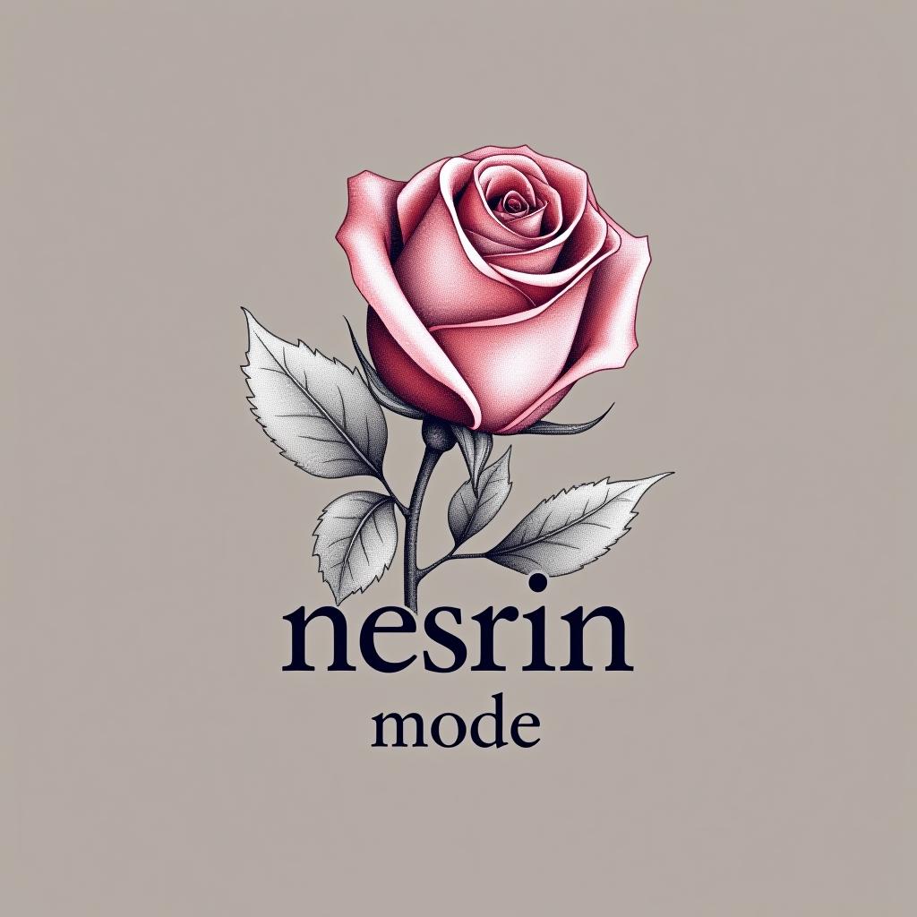  design a logo, in a pencil style. erstelle mir ein logo für ein kleider laden elegant aber auffällig mit einer rose mit drin , with the text 'nesrin mode '.