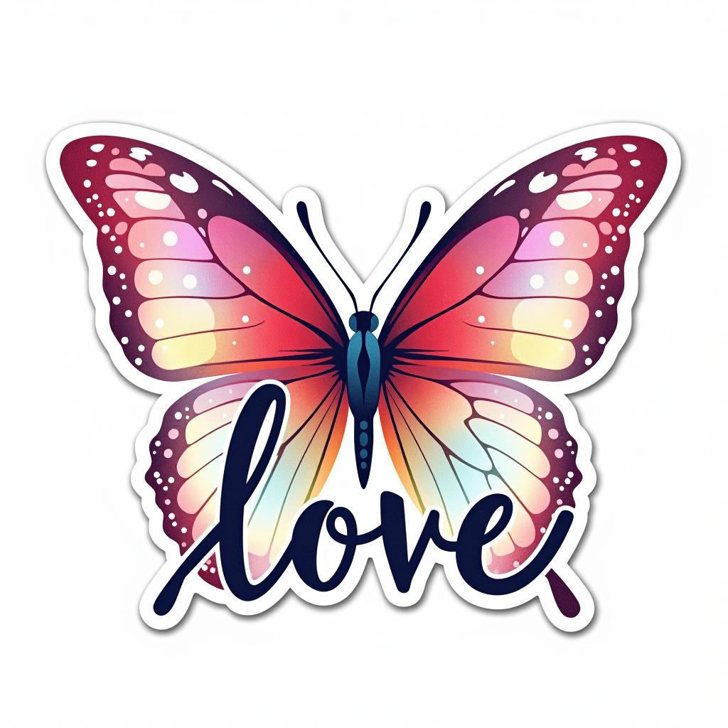  design a logo, custom sticker design on an isolated white background decorated by watercolor butterfly, with the text ‘love’