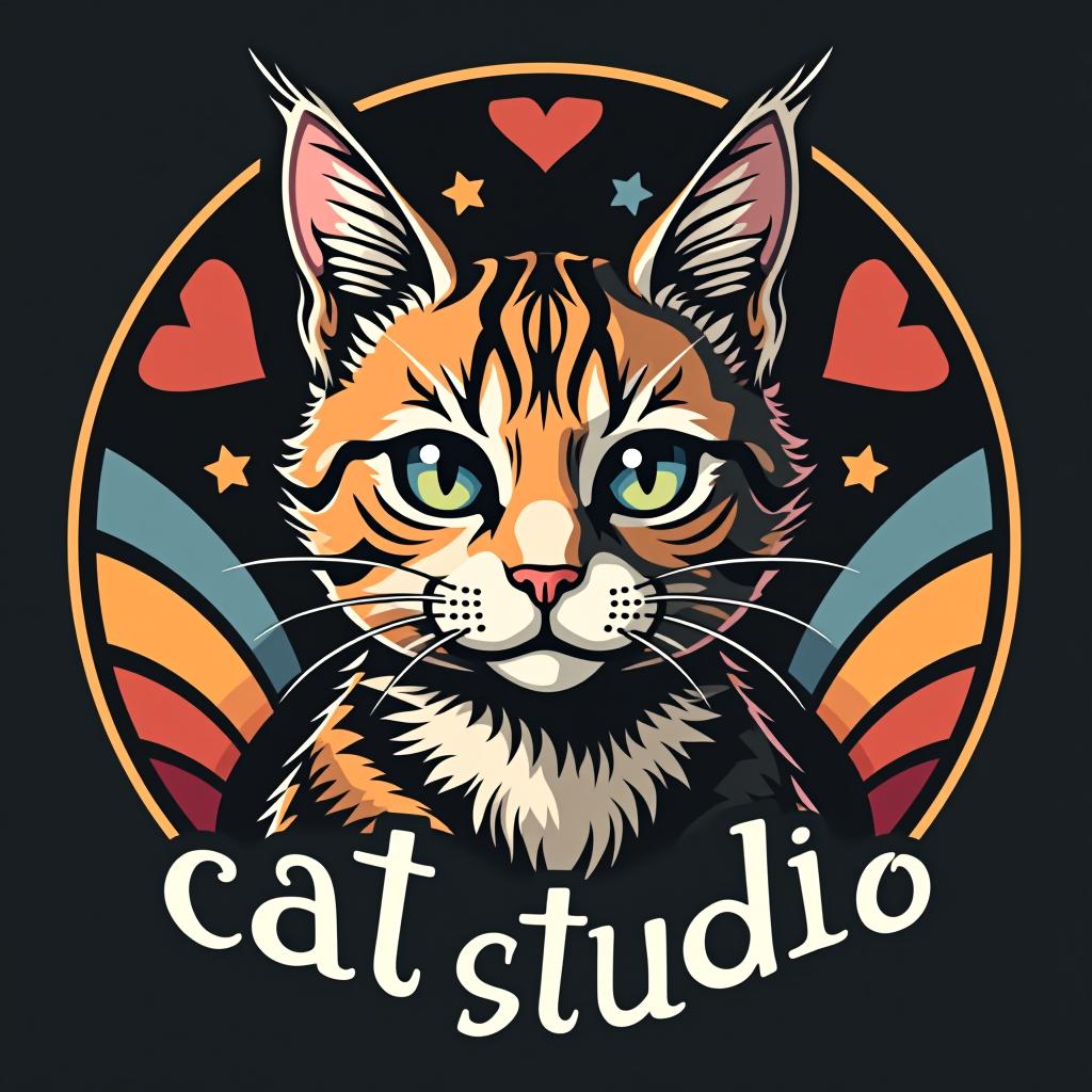  cat, text 'cat studio', (logo:1.15), hq, hightly detailed, 4k