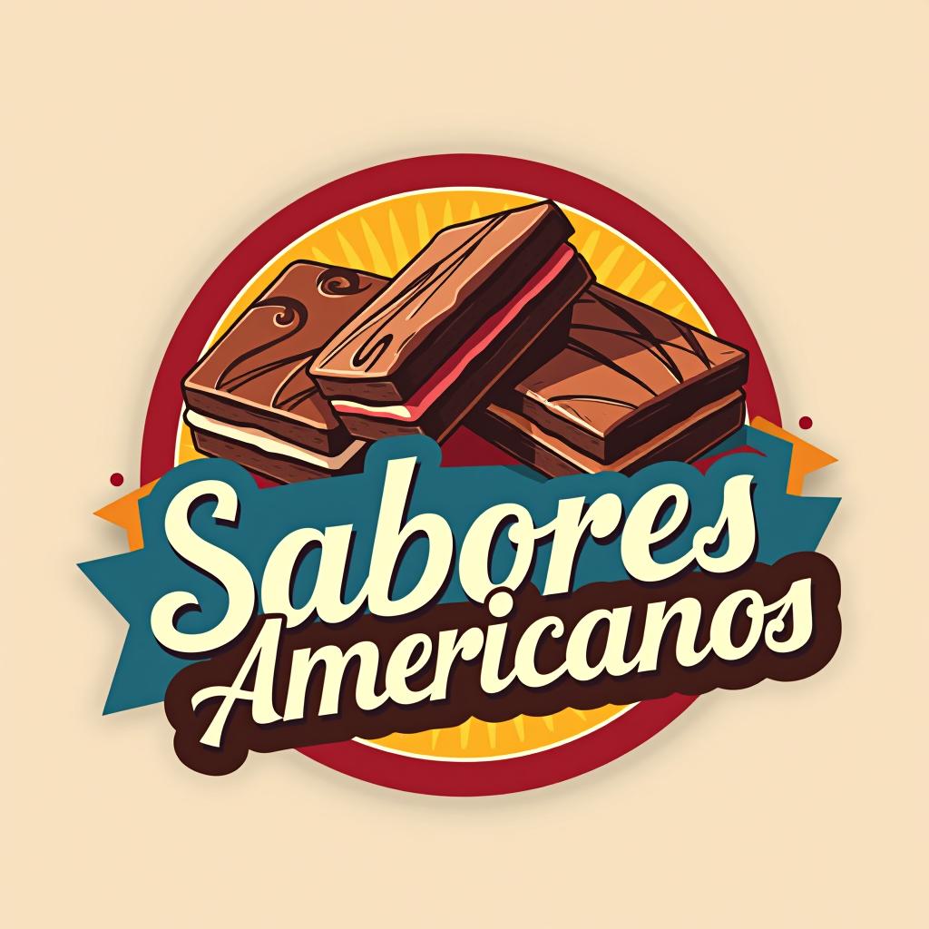  design a logo, debe tener galletas y brownies, with the text 'sabores americanos'.