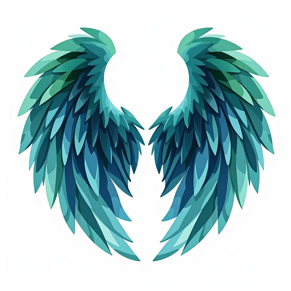  design a logo, watercolor style, logo of a wings, green and blue, white background