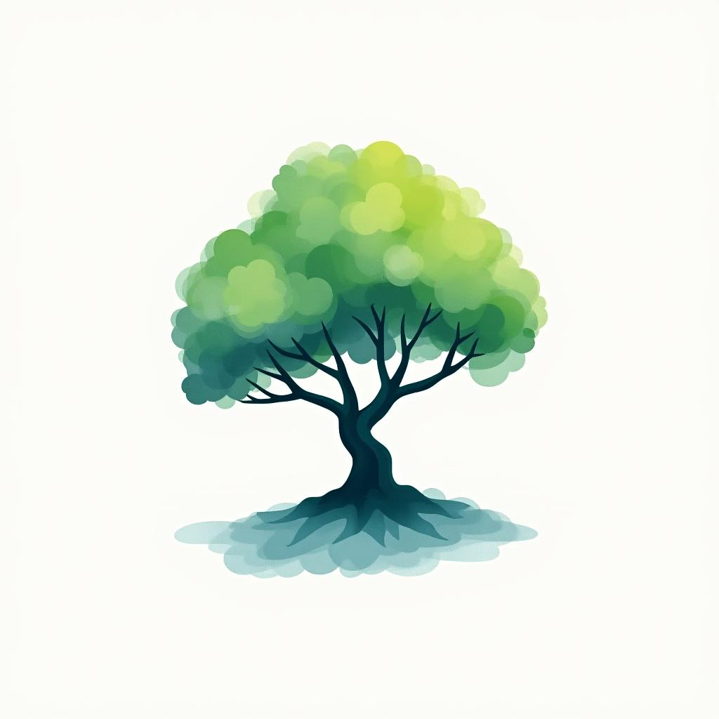  design a logo, watercolor style, logo of a tree, green and blue