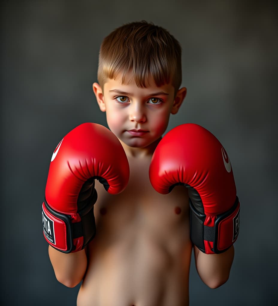  young wearing a and boxing gloves