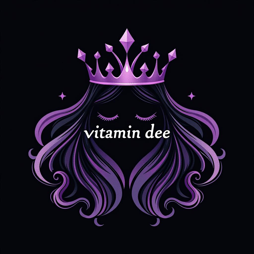  design a logo, in a watercolor style. princess black and purple spiritual, with the text 'vitamin dee'.