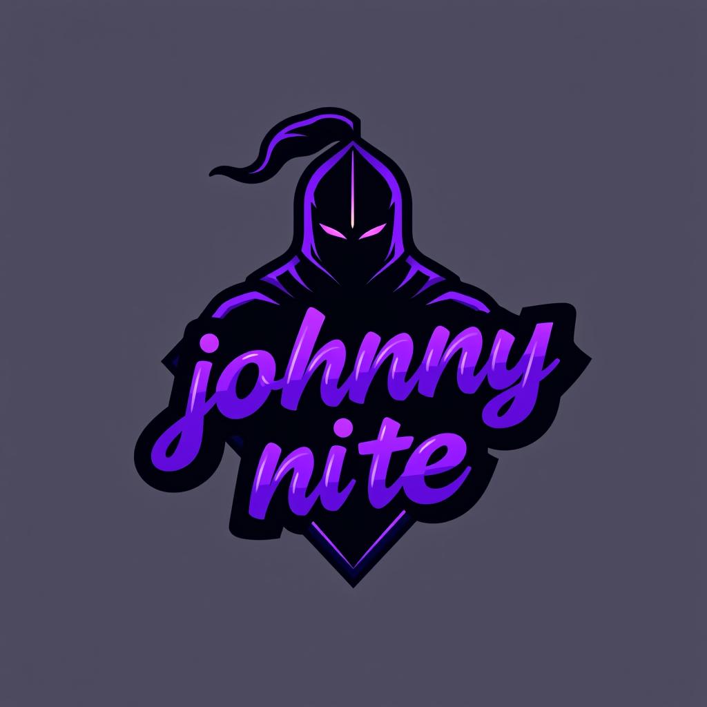  design a logo, in a minimalism style. knight graffiti purple and black, with the text 'johnny nite'.