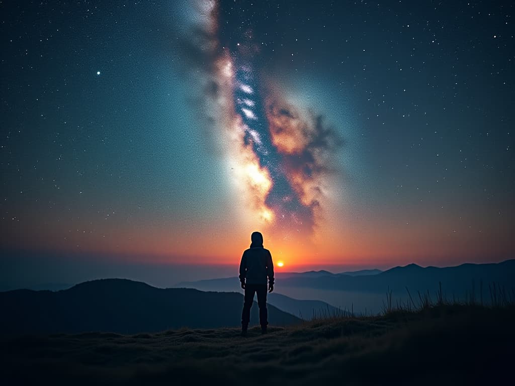  milky way in 8k hyperrealistic, full body, detailed clothing, highly detailed, cinematic lighting, stunningly beautiful, intricate, sharp focus, f/1. 8, 85mm, (centered image composition), (professionally color graded), ((bright soft diffused light)), volumetric fog, trending on instagram, trending on tumblr, HDR 4K, 8K