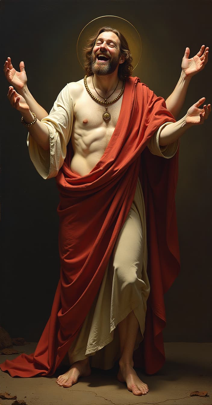  renaissance style the many armed god laughs and holds time in his hands . realistic, perspective, light and shadow, religious or mythological themes, highly detailed