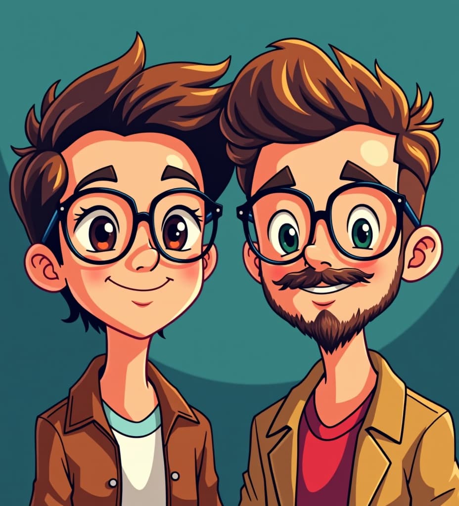  make them cartoonish with a background and glasses