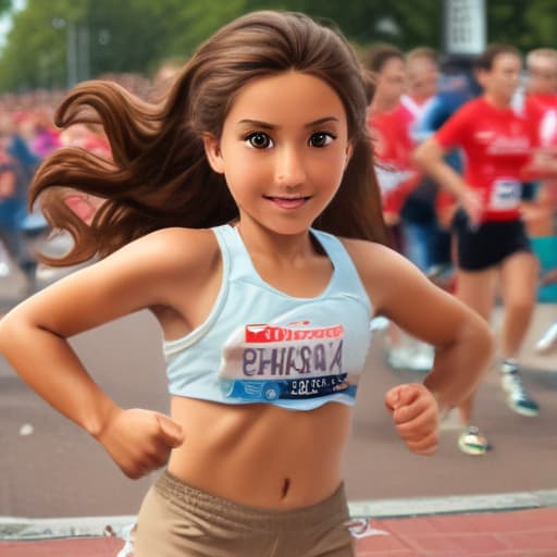 draw a clip art of a tan cute girl with long brown hair big brown eyes and brown hair running chicago marathon make her look more like a cartoon