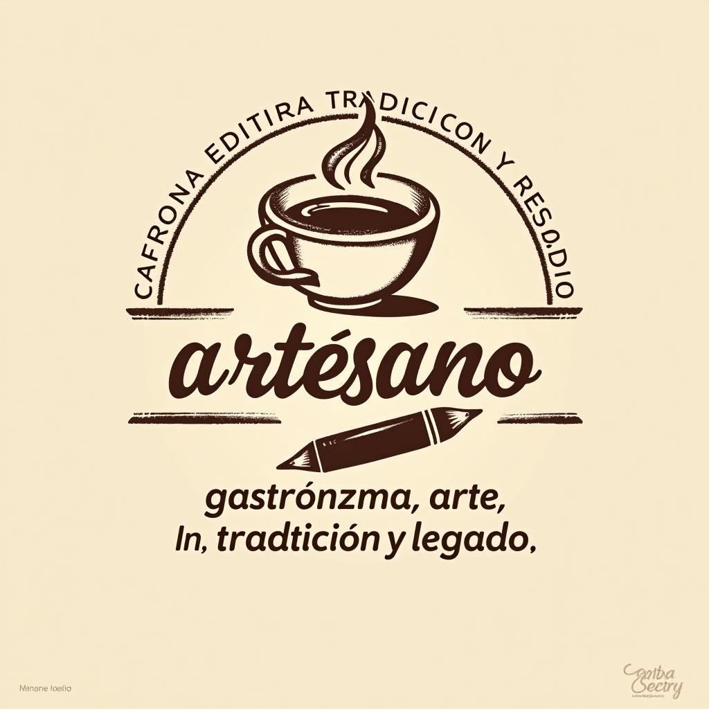  design a logo, in a pencil style. marca “artesano” colores claros tonos cafés minimalista, simple y elegante, with the text 'gastronomía, arte, tradición y legado'.