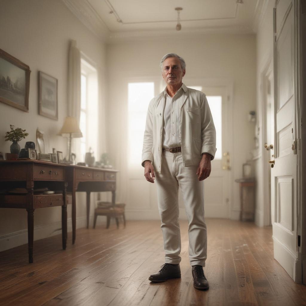 ((masterpiece)),(((best quality))), 8k, high detailed, ultra detailed,A old boy in a room wearing white in 1980,boy,((white )),room,1980 hyperrealistic, full body, detailed clothing, highly detailed, cinematic lighting, stunningly beautiful, intricate, sharp focus, f/1. 8, 85mm, (centered image composition), (professionally color graded), ((bright soft diffused light)), volumetric fog, trending on instagram, trending on tumblr, HDR 4K, 8K