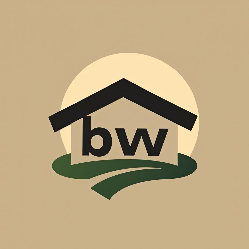  design a logo, house , with the text 'b w'.