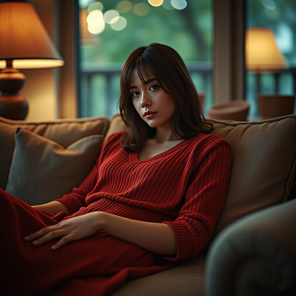  cinematic photo hight quality, hight resolution, realism. . huge , . sit on sofa. livingroom . 35mm photograph, film, bokeh, professional, 4k, highly detailed hyperrealistic, full body, detailed clothing, highly detailed, cinematic lighting, stunningly beautiful, intricate, sharp focus, f/1. 8, 85mm, (centered image composition), (professionally color graded), ((bright soft diffused light)), volumetric fog, trending on instagram, trending on tumblr, HDR 4K, 8K