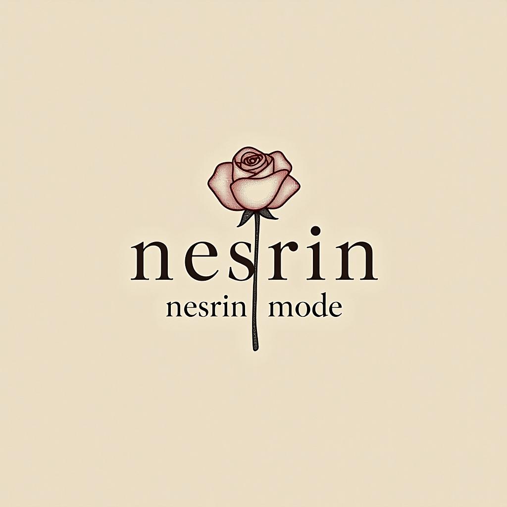  design a logo, in a pencil style. erstelle mir ein logo für ein kleider laden elegant beige und weiss mit dem namen und eine rose als silhouette , with the text 'nesrin mode '.