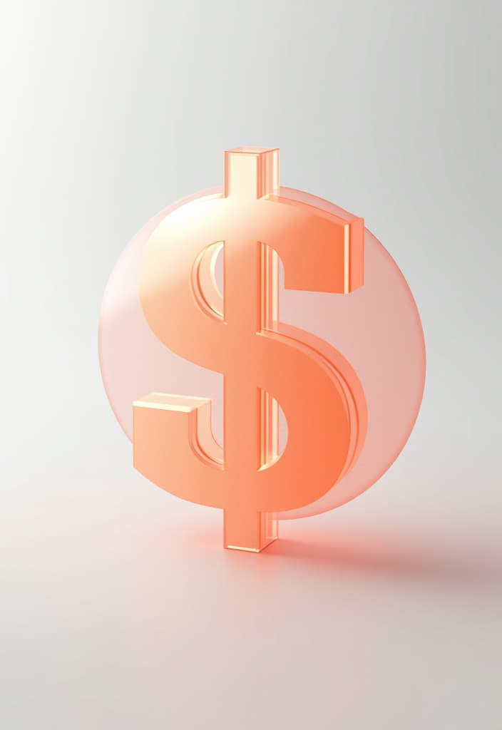  [a dollar] icon, peach gradient, white background, frosted glass, transparent sense of science and technology, ultra minimalist appearance, bright color, studio lighting, peach and white background, industrial design, a wealth of details, ultra high definition, dribble, pinterest, ray tracing, isometric view, blender, c4d, oc renderer seed 3062166470 v 6.0 style raw hyperrealistic, full body, detailed clothing, highly detailed, cinematic lighting, stunningly beautiful, intricate, sharp focus, f/1. 8, 85mm, (centered image composition), (professionally color graded), ((bright soft diffused light)), volumetric fog, trending on instagram, trending on tumblr, HDR 4K, 8K