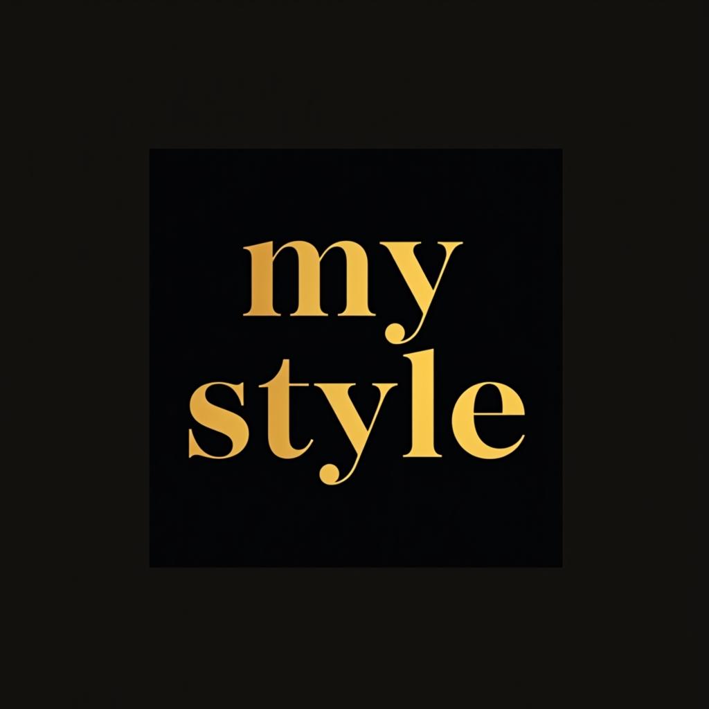  design a logo, black background and golden letters, square form, with the text 'my style'.