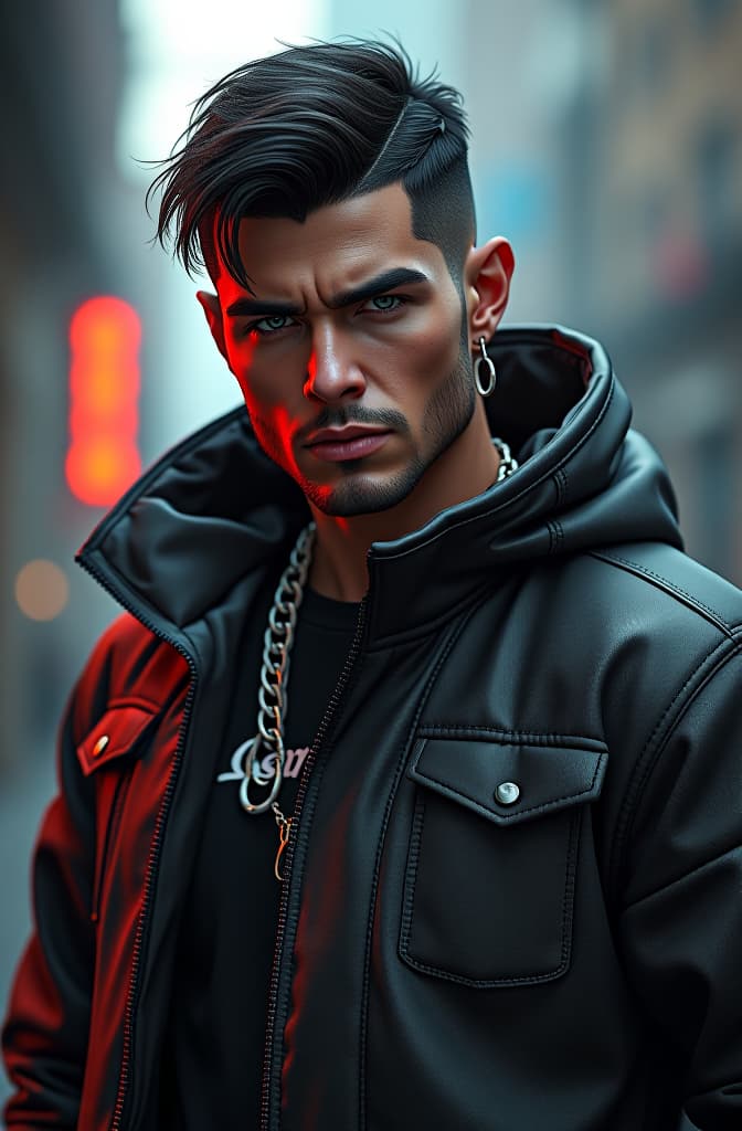  rapper brasileiro matuê vampiro futurista, portrait, cyberpunk, hyper detailed, digital art, trending in artstation, cinematic lighting, studio quality, smooth render, unreal engine 5 rendered, octane rendered, art style by klimt and nixeu and ian sprigger and wlop and krenz cushart hyperrealistic, full body, detailed clothing, highly detailed, cinematic lighting, stunningly beautiful, intricate, sharp focus, f/1. 8, 85mm, (centered image composition), (professionally color graded), ((bright soft diffused light)), volumetric fog, trending on instagram, trending on tumblr, HDR 4K, 8K